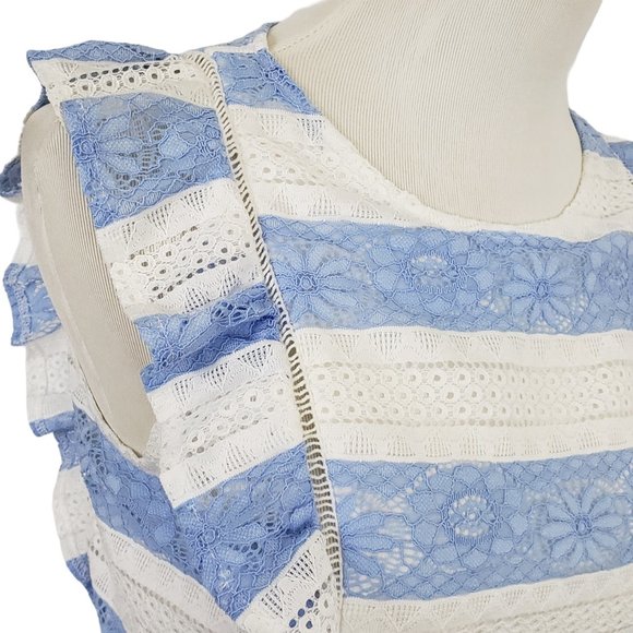 J.O.A. Ruffle Sleeve Lace Back Stripe Lace Dress M - Picture 10 of 11